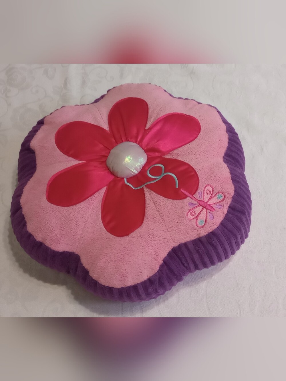 Plush Flower Floor Cushion in Pink & Purple for Kids
